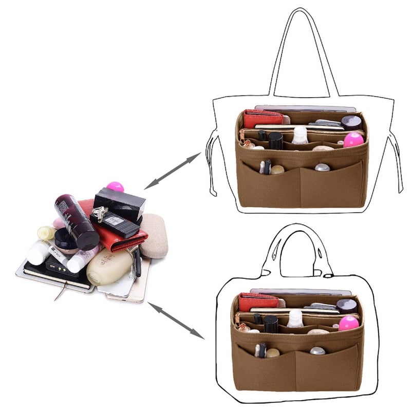 ZTUJO Purse Organizer Insert, Felt Bag Organizer with Metal Zipper, Handbag & Tote Shaper, For Speedy Neverfull Tote, 7 Sizes(X-large, Light Coffee) - Image 4